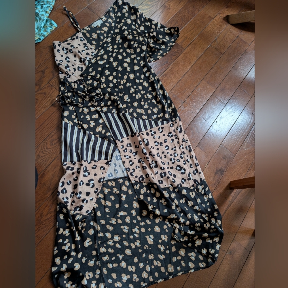 Never Fully Dressed Asymmetrical Dress in Black and Tan Leopard Print